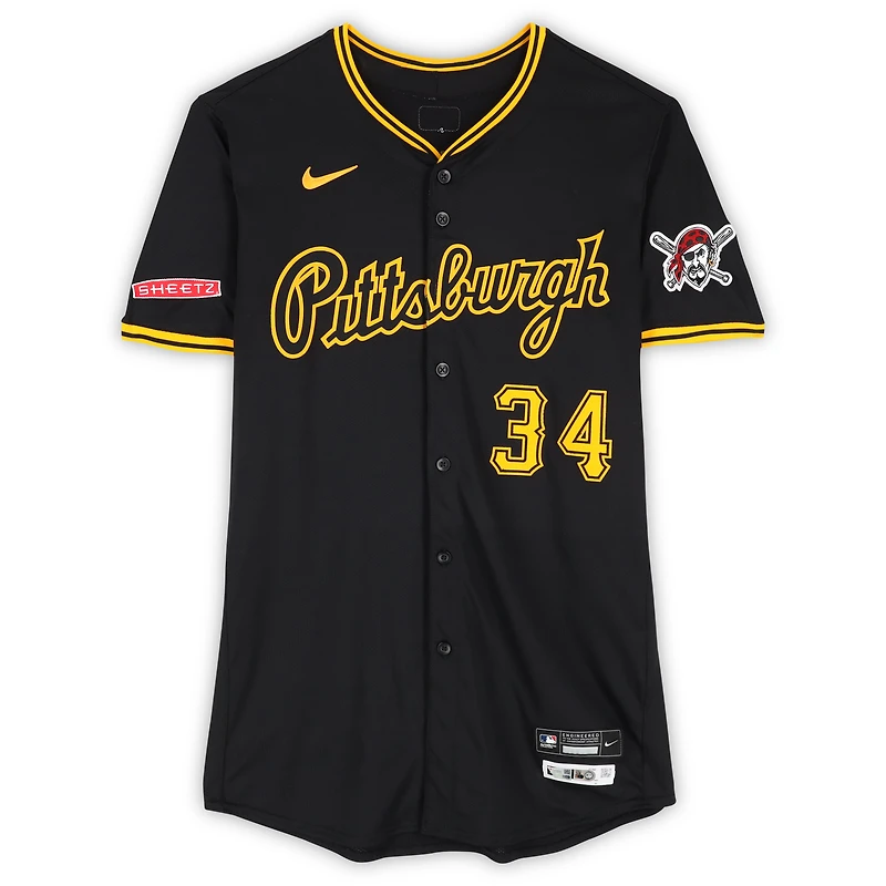 Maillot Nike noir n° 34 des Pirates de Pittsburgh de Joey Wentz, utilisé lors de plusieurs matchs de la saison 2025 de la MLB.