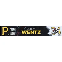Plaque signalétique n° 34 de Joey Wentz, joueur des Pirates de Pittsburgh, lors de l'entraînement de printemps 2025 de la MLB