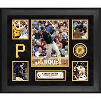 Collage encadré de 5 photos de Konnor Griffin (Pittsburgh Pirates) avec une capsule de terre utilisée lors de ses débuts en MLB - Édition limitée à 500 exemplaires
