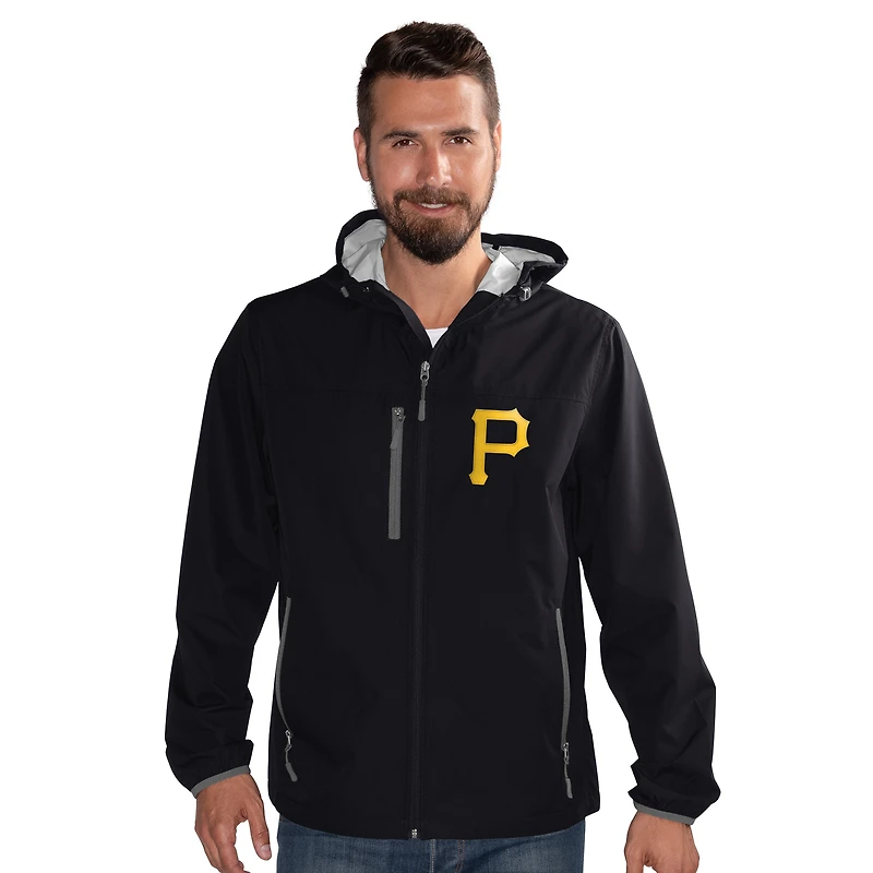 Veste à capuche légère entièrement zippée G-III Sports by Carl Banks pour homme, noire, avec logo Double Play des Pirates de Pittsburgh