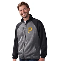 Veste de survêtement à glissière complète G-III Sports by Carl Banks pour homme, noire, motif Pittsburgh Pirates Runners Raglan