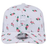 Casquette extensible à bouton-pression 9SEVENTY blanche New Era pour homme avec dos en maille Flamingo des Pirates de Pittsburgh