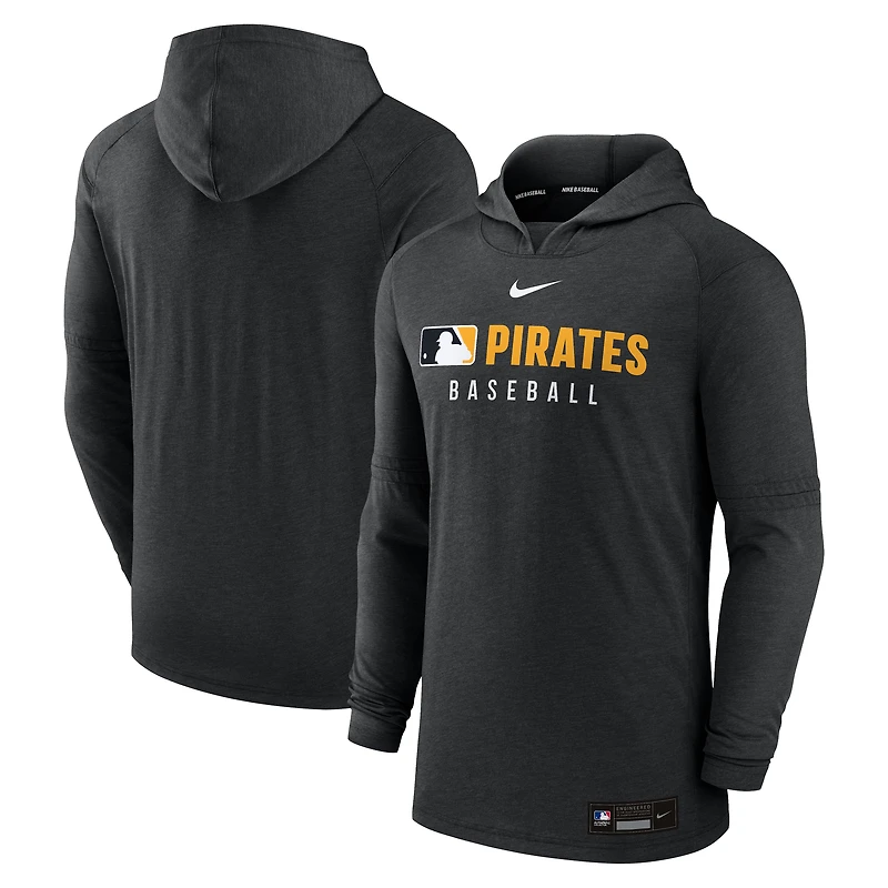 Sweat à capuche Nike noir chiné pour homme Pittsburgh Pirates Authentic Collection Tri-Blend Dri-FIT