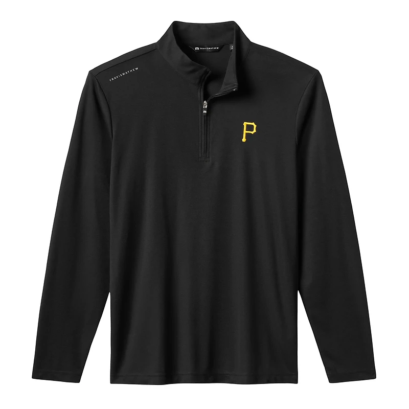 Men's TravisMathew  Black Pittsburgh Pirates Time to Tailgate Tri-Blend Quarter-Zip Pullover