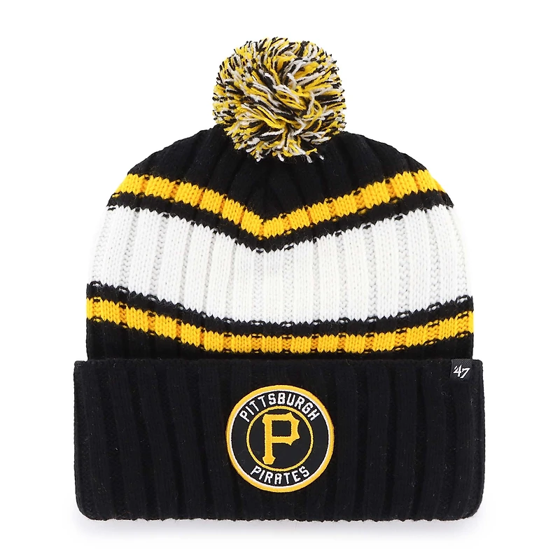 Bonnet en tricot à revers avec pompon pour homme, modèle 47, noir, des Pirates de Pittsburgh