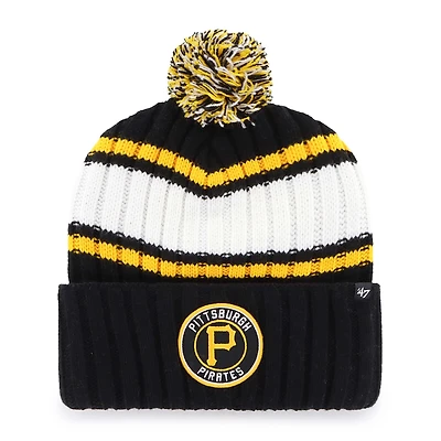 Bonnet en tricot à revers avec pompon pour homme, modèle 47, noir, des Pirates de Pittsburgh