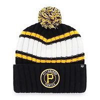 Bonnet en tricot à revers avec pompon pour homme, modèle 47, noir, des Pirates de Pittsburgh
