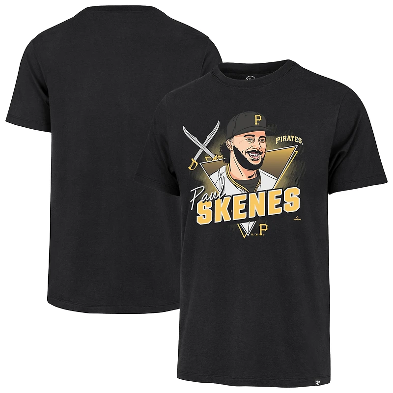 T-shirt noir « 47 Paul Skenes » pour homme, caricature du joueur des Pirates de Pittsburgh, Franklin