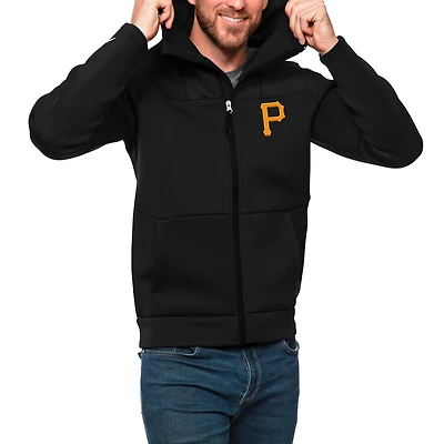 Men's Antigua Black Pittsburgh Pirates Protect Full-Zip Hoodie