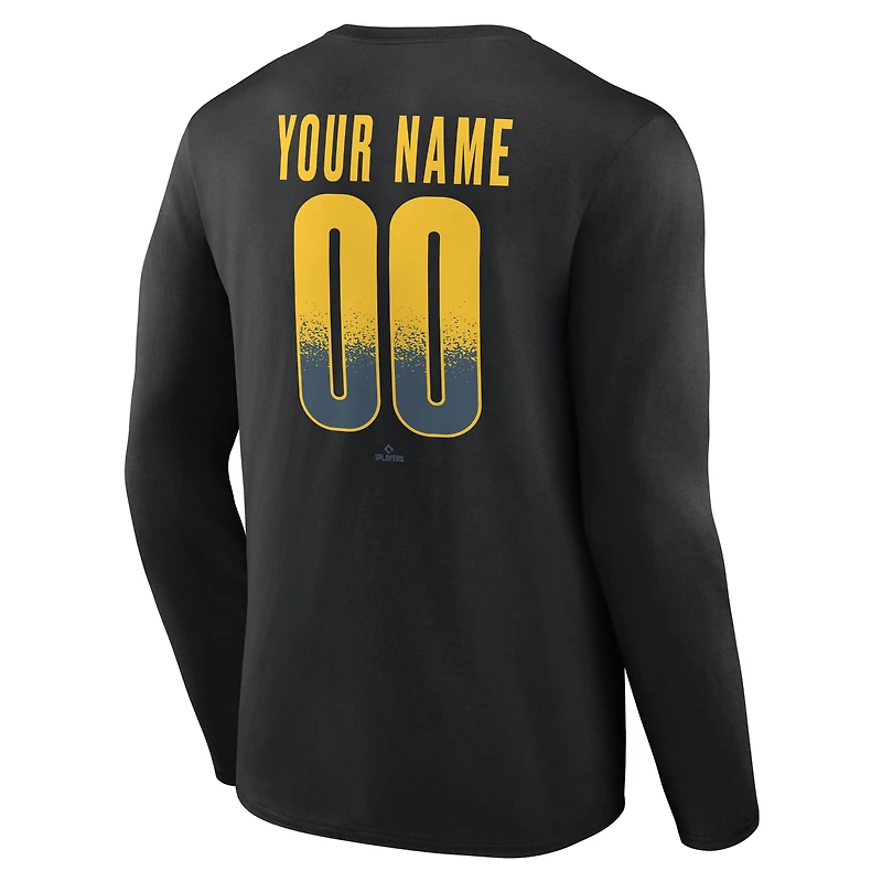 T-shirt à manches longues noir Pittsburgh Pirates Home Field Pop pour homme, personnalisé avec nom et numéro
