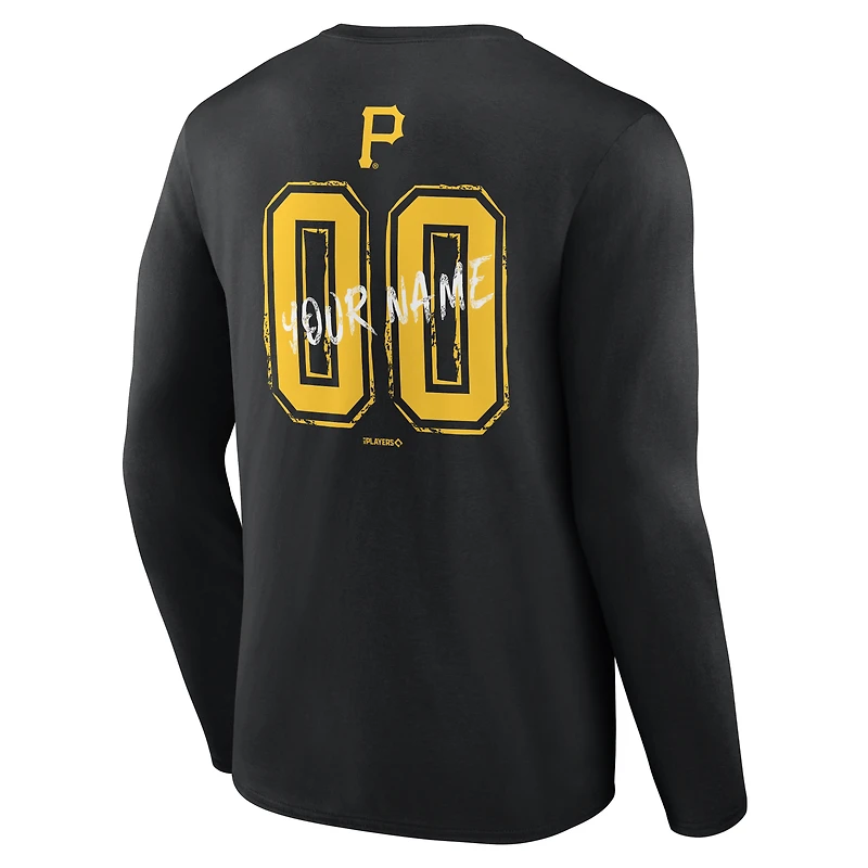 Men's Black Pittsburgh Pirates Hustle Personalized Name & Number Long Sleeve T-Shirt