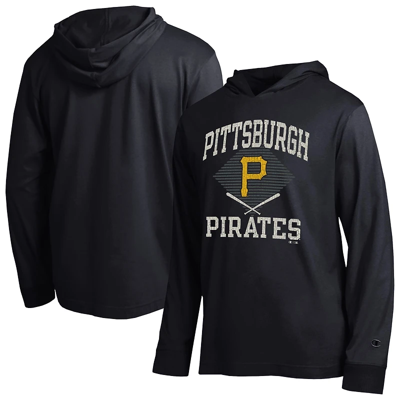 Men's Champion Black Pittsburgh Pirates Cooperstown Hooded Long-Sleeve T-Shirt