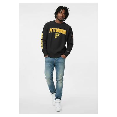 Sweat-shirt Champion noir Pittsburgh Pirates en chenille tissée inversée pour homme