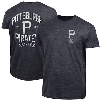 T-shirt vintage Champion Pittsburgh Pirates noir pour homme, en mélange de trois couleurs et à motifs.