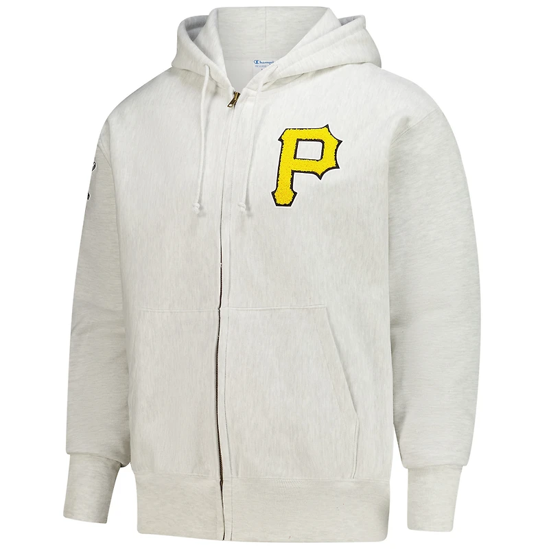 Sweat à capuche zippé Champion gris chiné Pittsburgh Pirates pour homme, en chenille tissée inversée.