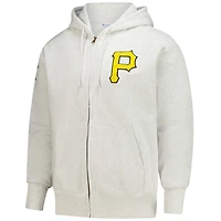 Sweat à capuche zippé Champion gris chiné Pittsburgh Pirates pour homme, en chenille tissée inversée.