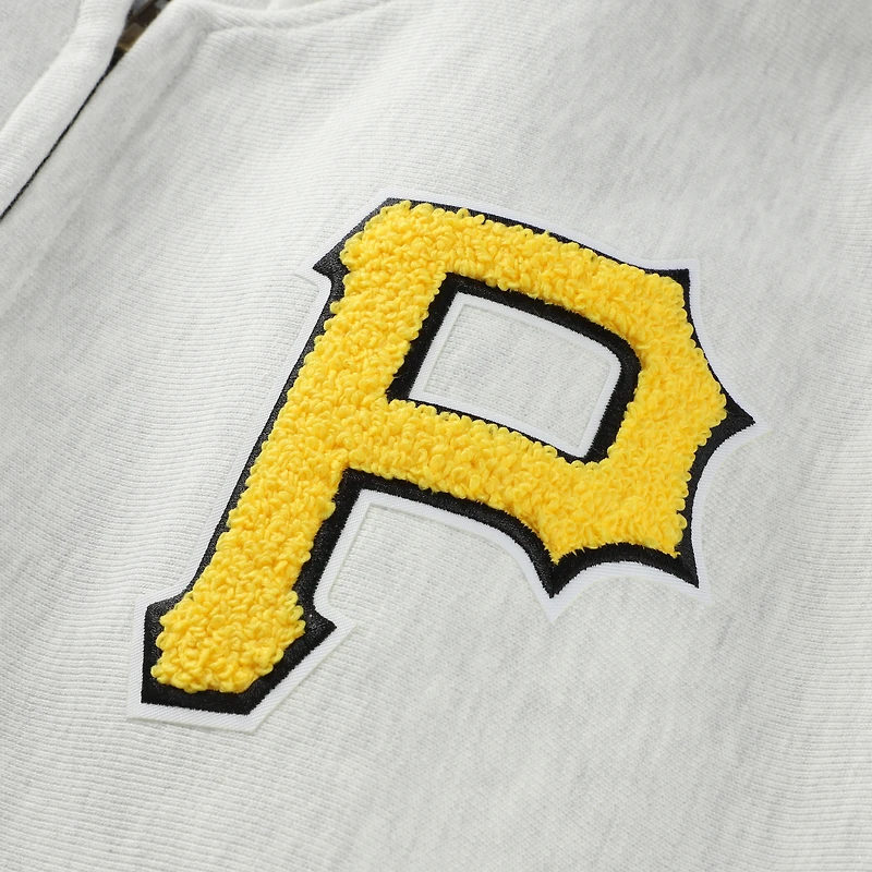 Men's Champion  Heather Gray Pittsburgh Pirates Reverse Weave Chenille Full-Zip Hoodie