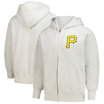 Men's Champion  Heather Gray Pittsburgh Pirates Reverse Weave Chenille Full-Zip Hoodie