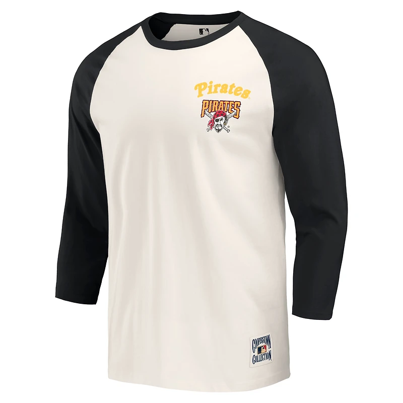 Collection Darius Rucker pour hommes par Fanatics Noir/Blanc Pittsburgh Pirates Cooperstown T-shirt raglan à manches 3/4