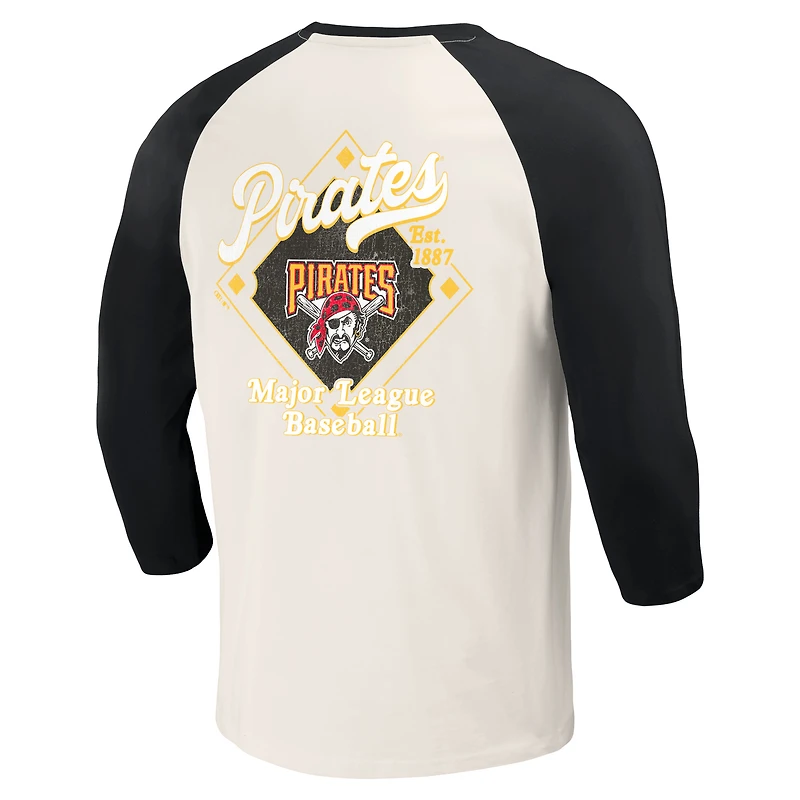 Collection Darius Rucker pour hommes par Fanatics Noir/Blanc Pittsburgh Pirates Cooperstown T-shirt raglan à manches 3/4