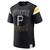 Men's Darius Rucker Collection by Fanatics Black Pittsburgh Pirates Distressed Sleeve Stripe T-Shirt