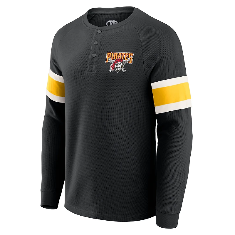 T-shirt Henley à manches longues et col raglan gaufré noir pour homme, collection Darius Rucker par Fanatics, Pirates de Pittsburgh
