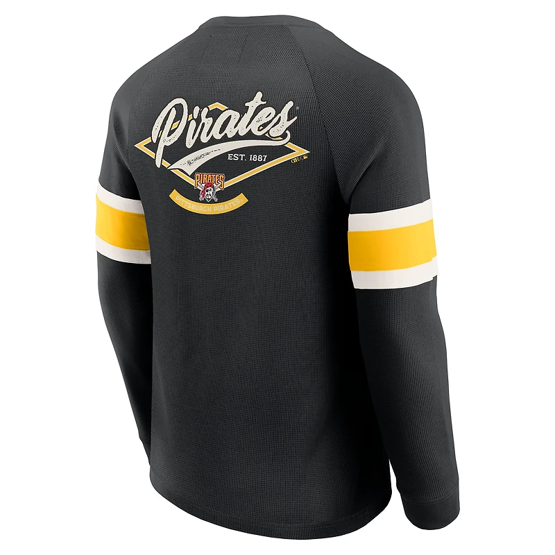 T-shirt Henley à manches longues et col raglan gaufré noir pour homme, collection Darius Rucker par Fanatics, Pirates de Pittsburgh