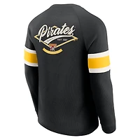 T-shirt Henley à manches longues et col raglan gaufré noir pour homme, collection Darius Rucker par Fanatics, Pirates de Pittsburgh