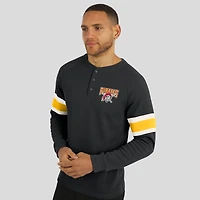 T-shirt Henley à manches longues et col raglan gaufré noir pour homme, collection Darius Rucker par Fanatics, Pirates de Pittsburgh