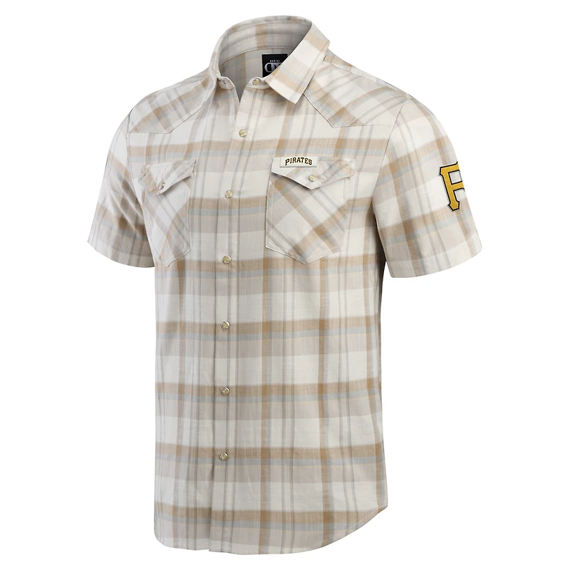Chemise à carreaux pour homme Darius Rucker Collection by Fanatics, grise, avec boutons-pression, motif Pirates de Pittsburgh