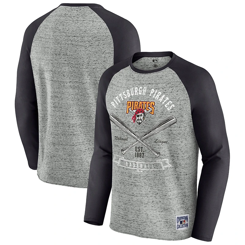 T-shirt de baseball à manches longues raglan pour homme la collection Darius Rucker par Fanatics, gris chiné, des Pirates Pittsburgh
