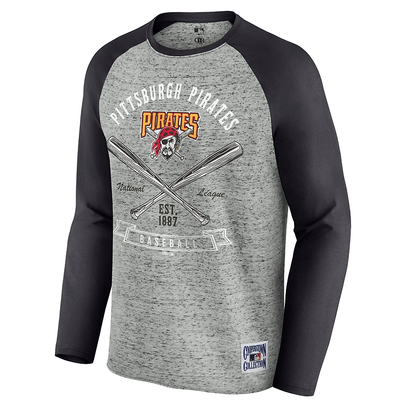 Men's Darius Rucker Collection by Fanatics  Heather Gray Pittsburgh Pirates Raw Edge Raglan Long Sleeve Baseball T-Shirt
