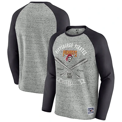 Men's Darius Rucker Collection by Fanatics  Heather Gray Pittsburgh Pirates Raw Edge Raglan Long Sleeve Baseball T-Shirt