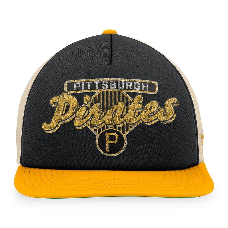 Men's Fanatics Black/Gold Pittsburgh Pirates Cooperstown Collection Talley Foam Trucker Snapback Hat
