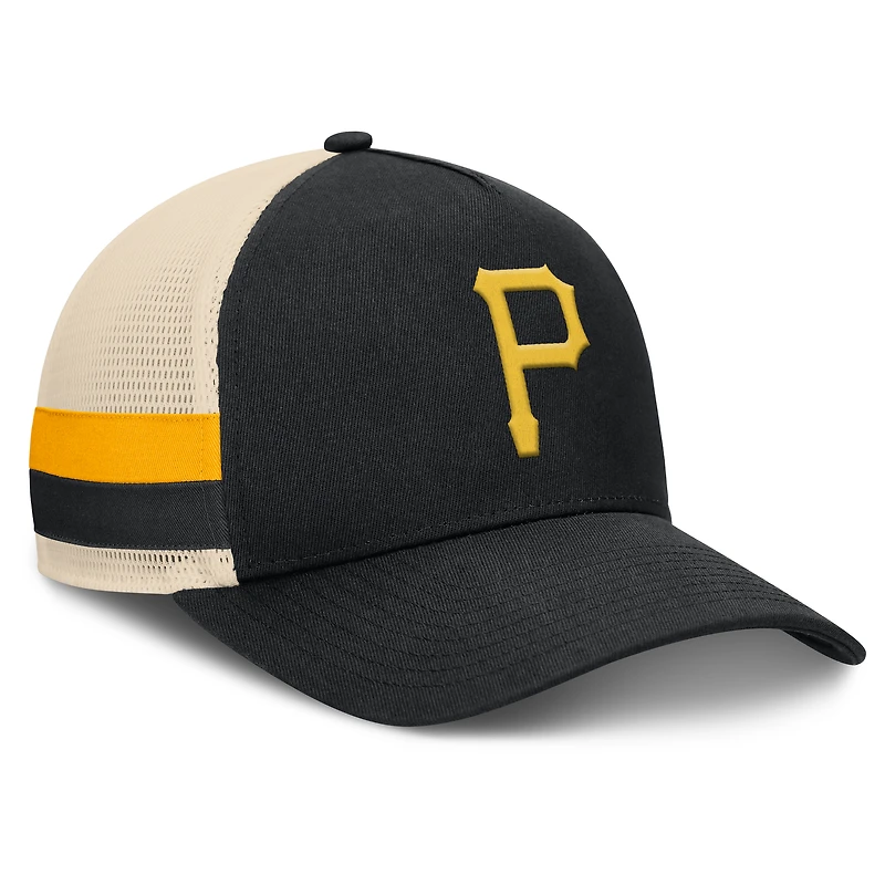 Casquette ajustable Fanatics noire/naturelle pour homme, motif Pirates de Pittsburgh, à rayures latérales héritées
