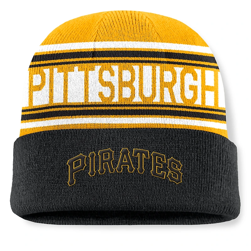 Bonnet en tricot à revers à rayures fondamentales des Pirates de Pittsburgh noirs Fanatics pour hommes