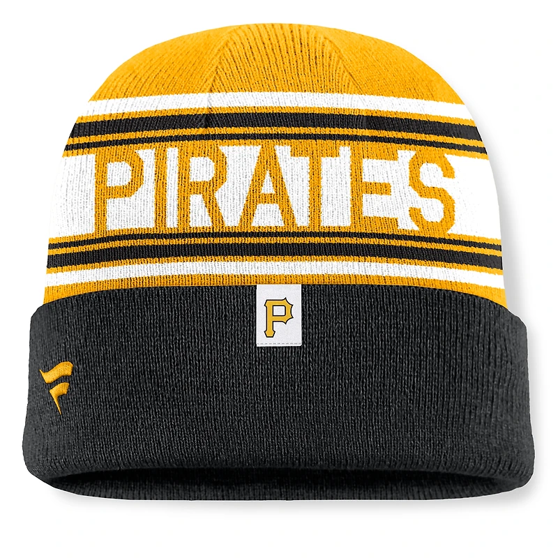 Bonnet en tricot à revers à rayures fondamentales des Pirates de Pittsburgh noirs Fanatics pour hommes