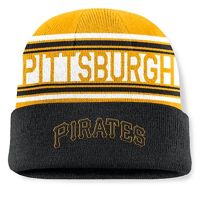 Bonnet en tricot à revers à rayures fondamentales des Pirates de Pittsburgh noirs Fanatics pour hommes