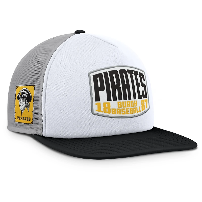 Men's Fanatics Gray/White Pittsburgh Pirates Cranked Foam Front Patch Trucker Adjustable Hat