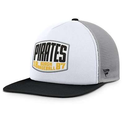 Men's Fanatics Gray/White Pittsburgh Pirates Cranked Foam Front Patch Trucker Adjustable Hat
