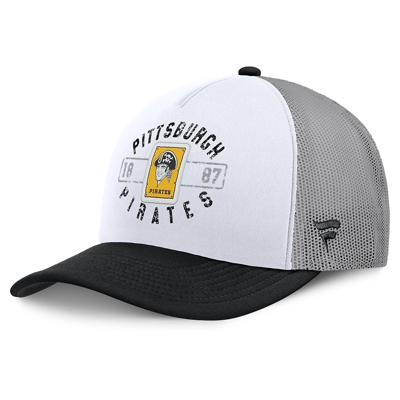 Men's Fanatics White/Black Pittsburgh Pirates Designated A-Frame Foam Front Trucker Adjustable Hat