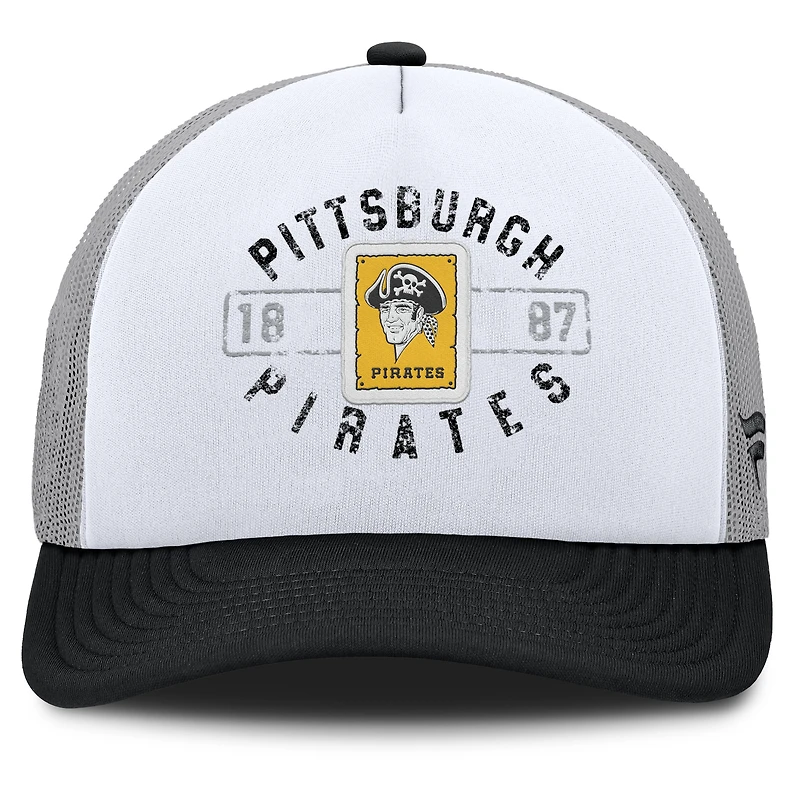 Men's Fanatics White/Black Pittsburgh Pirates Designated A-Frame Foam Front Trucker Adjustable Hat