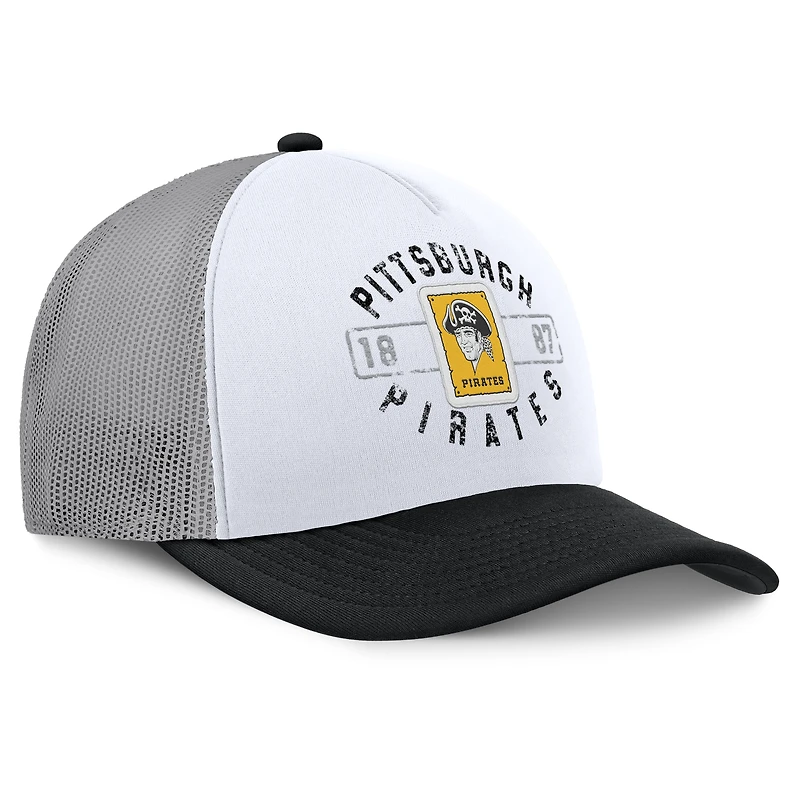 Men's Fanatics White/Black Pittsburgh Pirates Designated A-Frame Foam Front Trucker Adjustable Hat