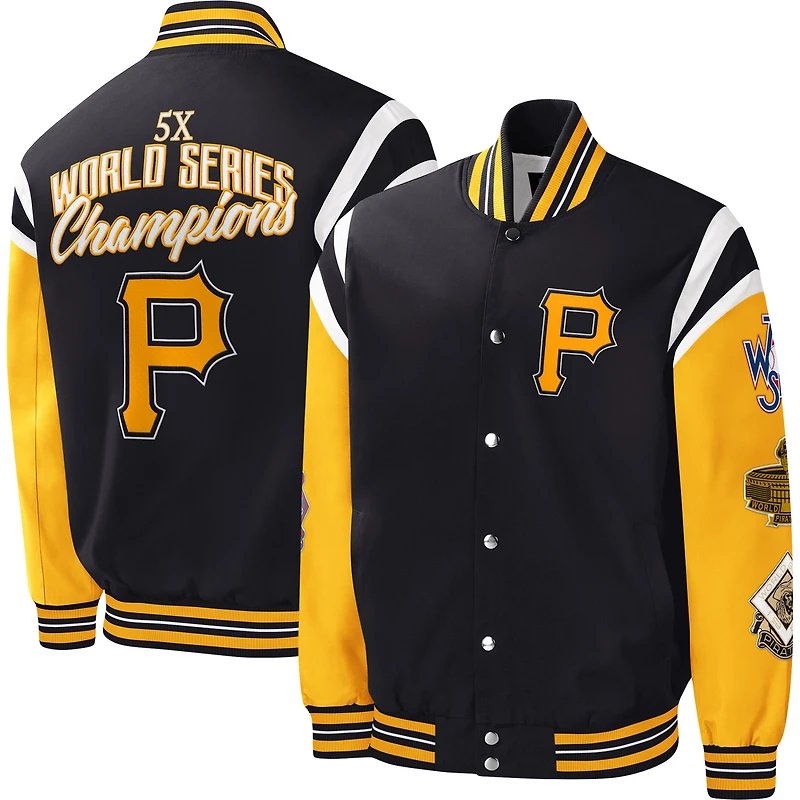 G-III Sports by Carl Banks pour homme Noir Pittsburgh Pirates Title Holder Full-Snap Varsity Jacket