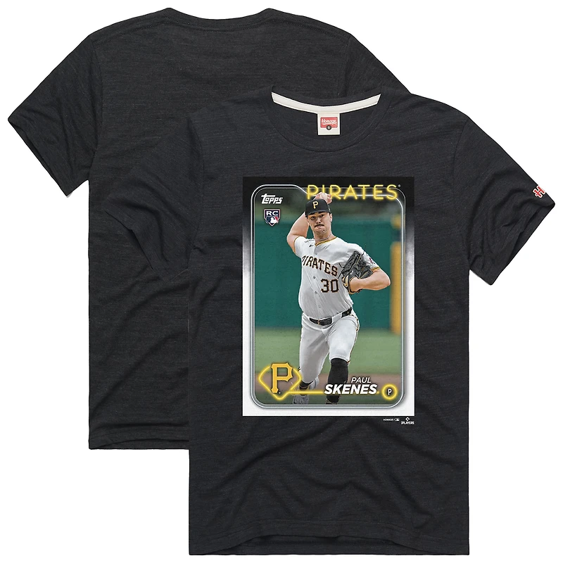 T-shirt tri-blend pour homme, hommage à Paul Skenes, joueur de cartes baseball Topps des Pirates Pittsburgh 2024, anthracite