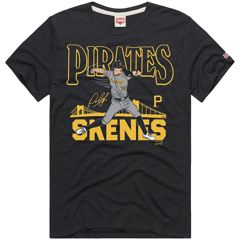 T-shirt tri-blend graphique gris anthracite pour homme, hommage à Paul Skenes, joueur des Pirates de Pittsburgh