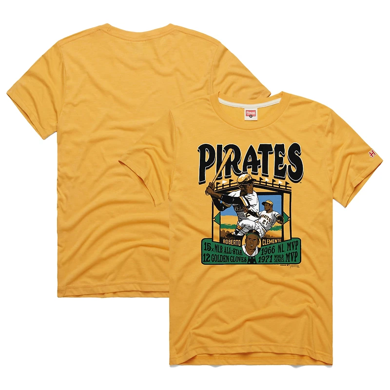 T-shirt graphique tri-blend doré hommage à Roberto Clemente pour homme, joueur des Pirates de Pittsburgh