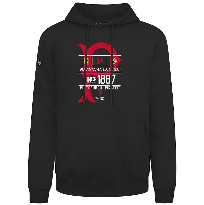 Men's Levelwear Black Pittsburgh Pirates Cooperstown Collection Distressed Podium Acumen Pullover Hoodie