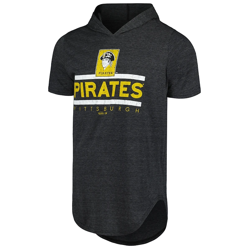 T-shirt à capuche noir en trois mélanges Majestic Threads pour hommes des Pirates de Pittsburgh