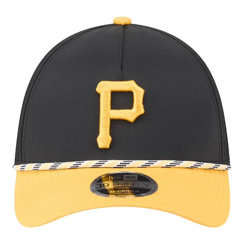 Men's New Era Black/Gold Pittsburgh Pirates Rope M-Crown A-Frame 39THIRTY Flex Hat